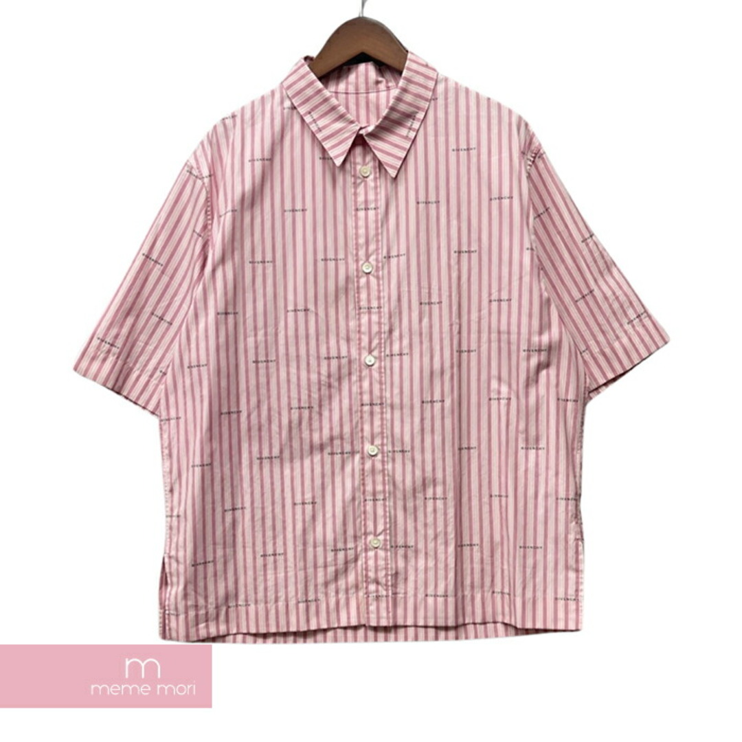 GIVENCHY 2023SS Boxy Fit Shirt in Poplin with Stripes BM60WB14P5 ジバンシィ ストライプポプリンボクシーフィットシャツ 半袖 総柄ロゴ刺繍 ピンク サイズ41【231010】【-B】【me04】