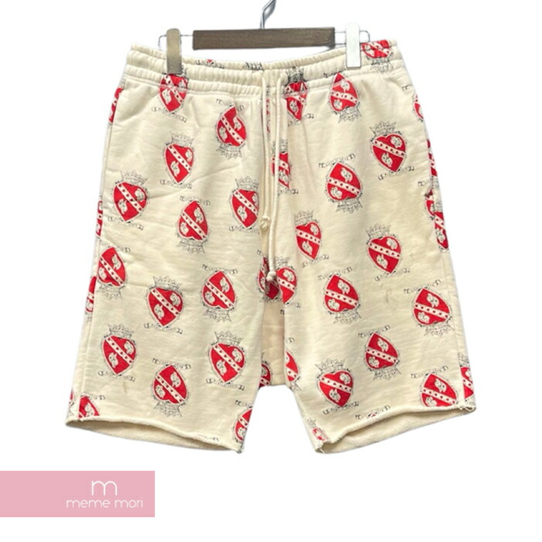 SAINT Mxxxxxx 2021SS Heart Sweat Shorts SM-S21-0000-030 セントマイケル ハートスウェットショーツ ショートパンツ ヴィンテージ加工 カットオフ 総柄プリント ベージュ サイズS【231012】【中古-A】【me04】 メンズのスーツ(スラックス/スーツパンツ)の商品写真