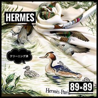 エルメス(Hermes)のHERMES エルメス カレ90 スカーフ カマルグでの休息 鳥柄 ブラウン系(バンダナ/スカーフ)