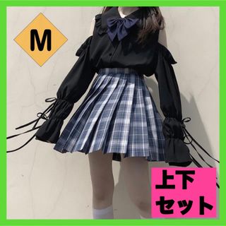 女子高生　制服　イベント　学園祭　チェックスカート　リボン　M 量産系(レッグウォーマー)