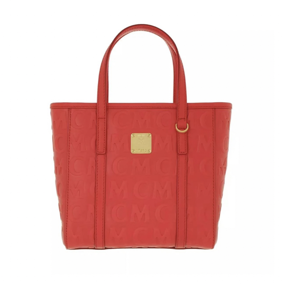 【美品】MCM モノグラムレザー Poppy Red ハンドバッグ ショルダー10cm