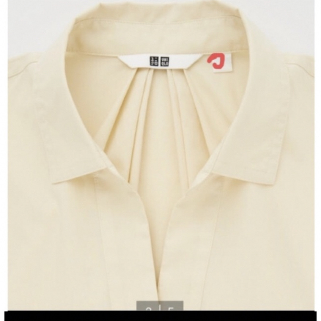 UNIQLO(ユニクロ)のコットンリラックス　スキッパーシャツ7分袖　ベージュ　綿100% Sサイズ レディースのトップス(シャツ/ブラウス(長袖/七分))の商品写真