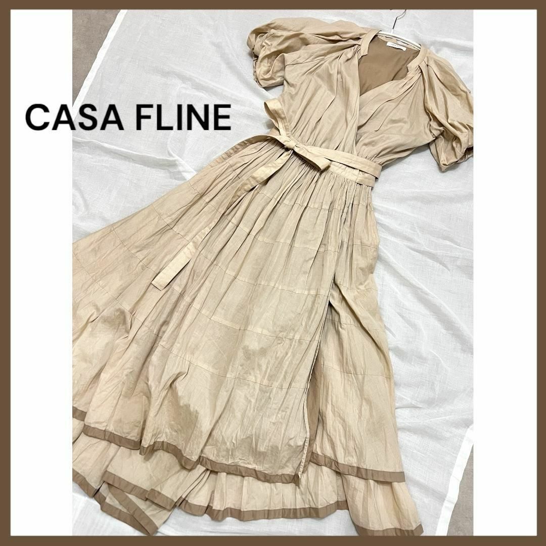 CASA FLINE - 【 美品 】 CASA FLINE リネン イレヘム 半袖 ワンピース