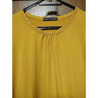 シマムラ(しまむら)のレディース　トップス　秋冬　ロングTシャツ　カットソー　長袖　イエロー　古着(Tシャツ(長袖/七分))