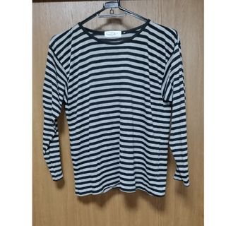 シマムラ(しまむら)のレディース　トップス　秋冬　Tシャツ　長袖　ロング　ボーダー　グレー　古着(Tシャツ(長袖/七分))