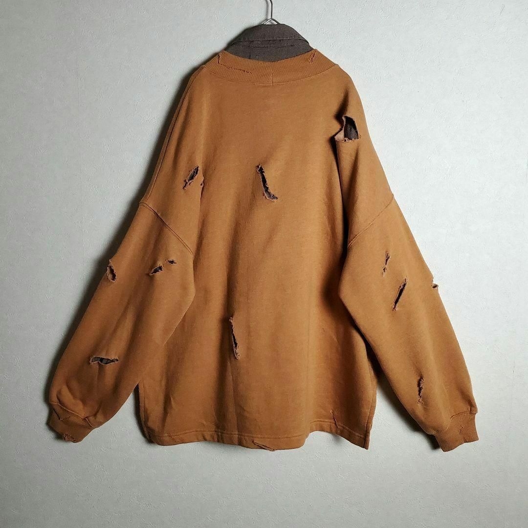 ネクタイシャツ×ボロスウェット テラコッタ 茶橙 柄ネクタイ 古着】-