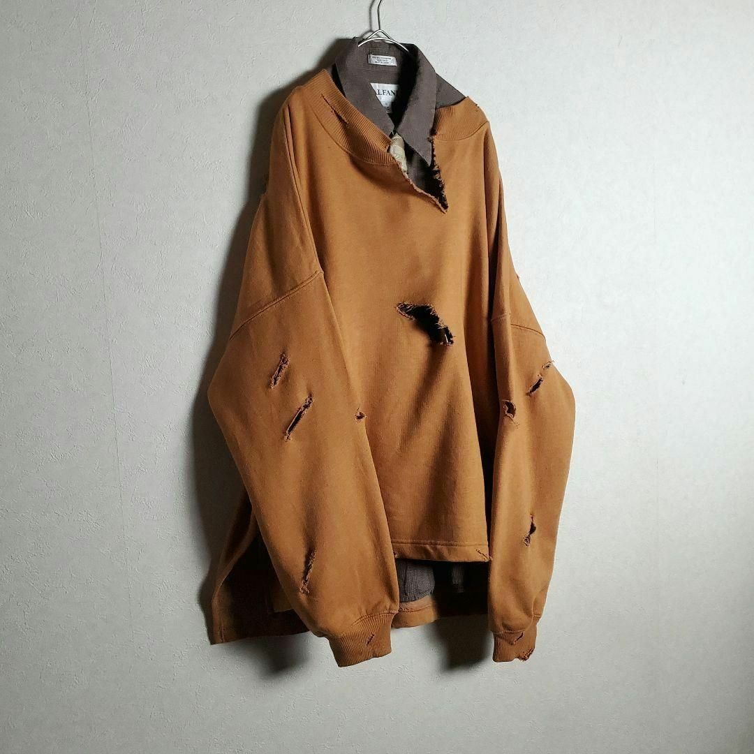 ネクタイシャツ×ボロスウェット テラコッタ 茶橙 柄ネクタイ 古着】-