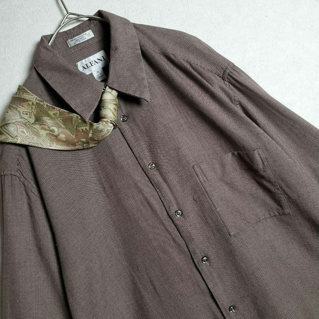 【ネクタイシャツ×ボロスウェット ブラウン オレンジ 茶橙 柄ネクタイ 古着】