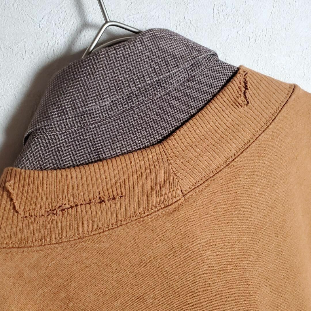 ネクタイシャツ×ボロスウェット テラコッタ 茶橙 柄ネクタイ 古着】-
