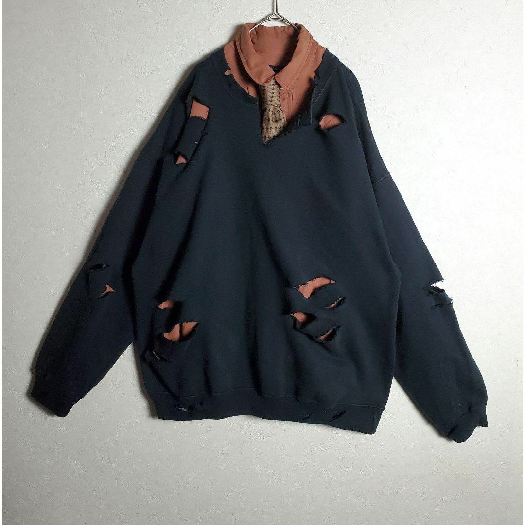 【ネクタイシャツ×ボロスウェット テラコッタ 茶橙 柄ネクタイ 古着】