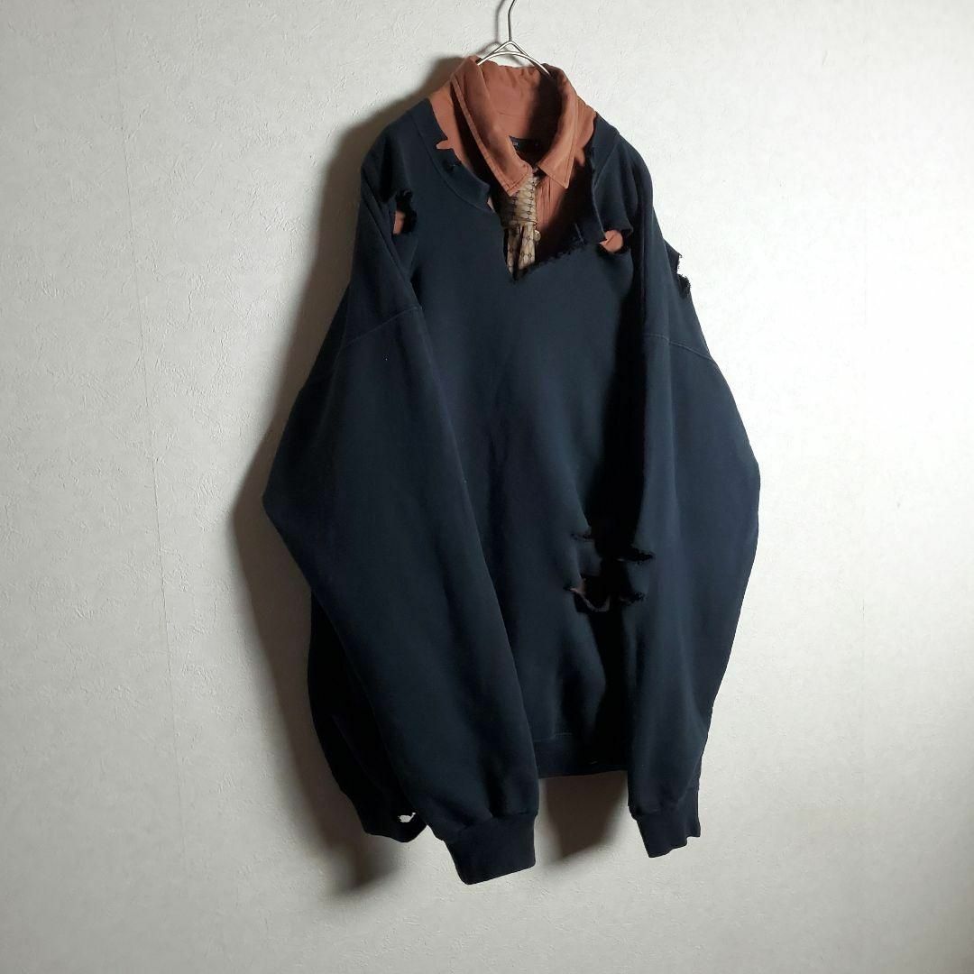【ネクタイシャツ×ボロスウェット テラコッタ 茶橙 柄ネクタイ 古着】