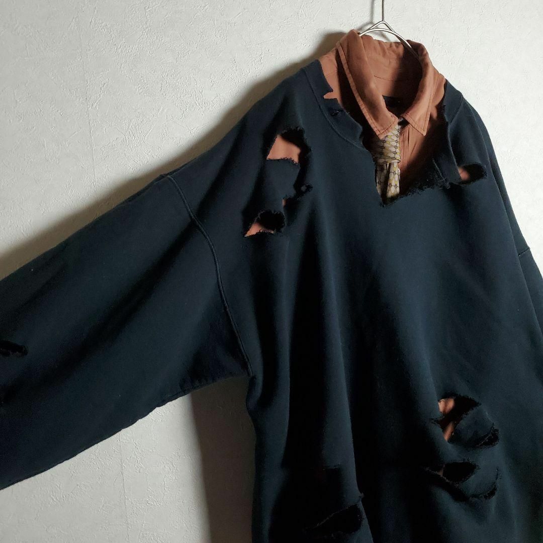 【ネクタイシャツ×ボロスウェット テラコッタ 茶橙 柄ネクタイ 古着】