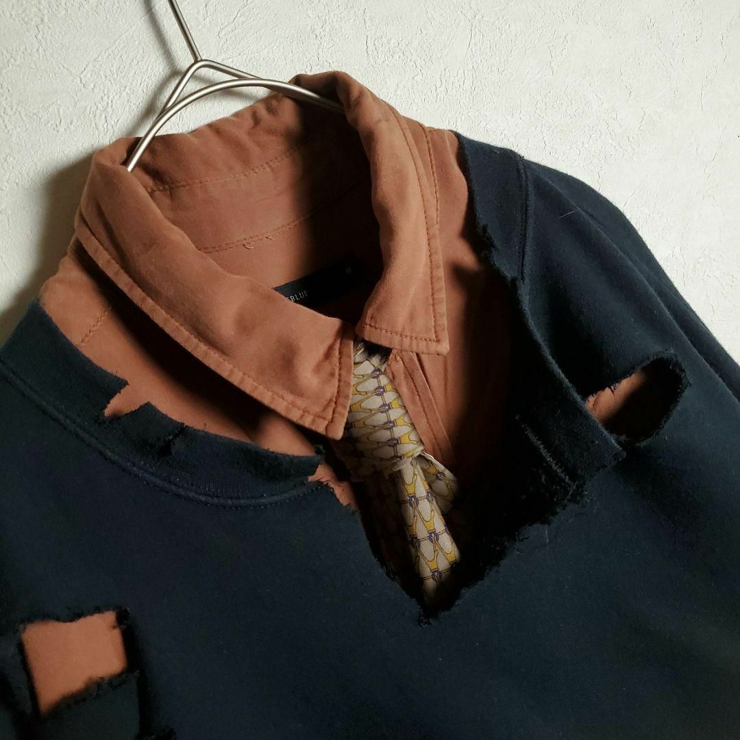 【ネクタイシャツ×ボロスウェット テラコッタ 茶橙 柄ネクタイ 古着】