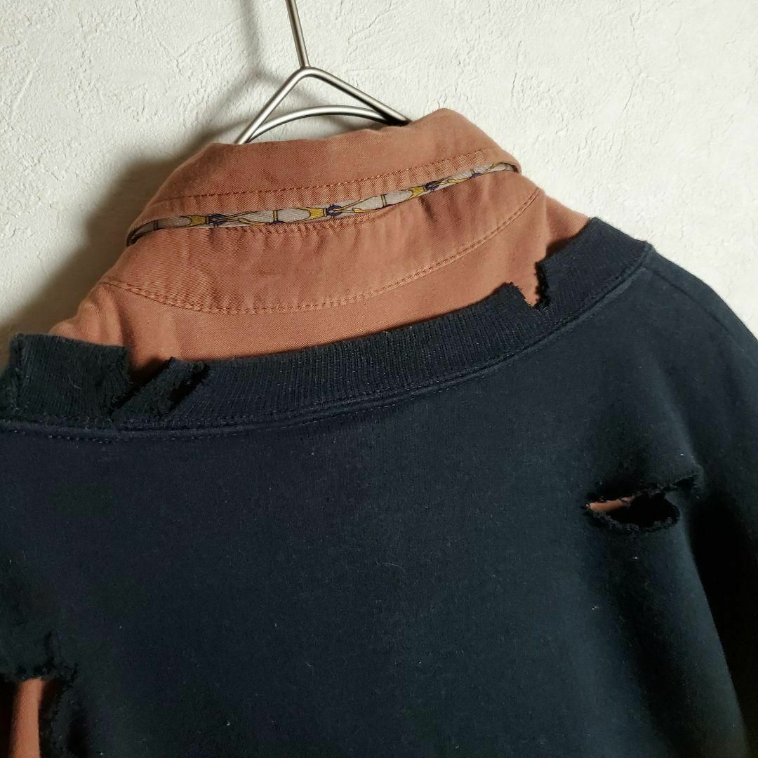 【ネクタイシャツ×ボロスウェット テラコッタ 茶橙 柄ネクタイ 古着】