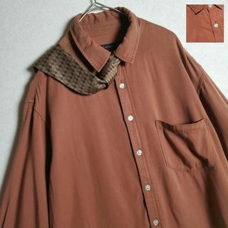 【ネクタイシャツ×ボロスウェット テラコッタ 茶橙 柄ネクタイ 古着】