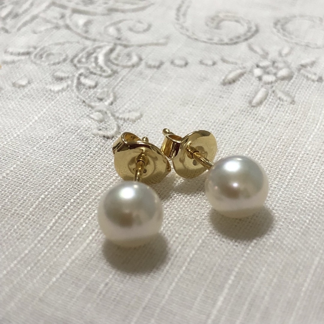MIKIMOTO - ミキモト 一粒パールピアス 花珠 あこや真珠6.5㎜ K18YGの