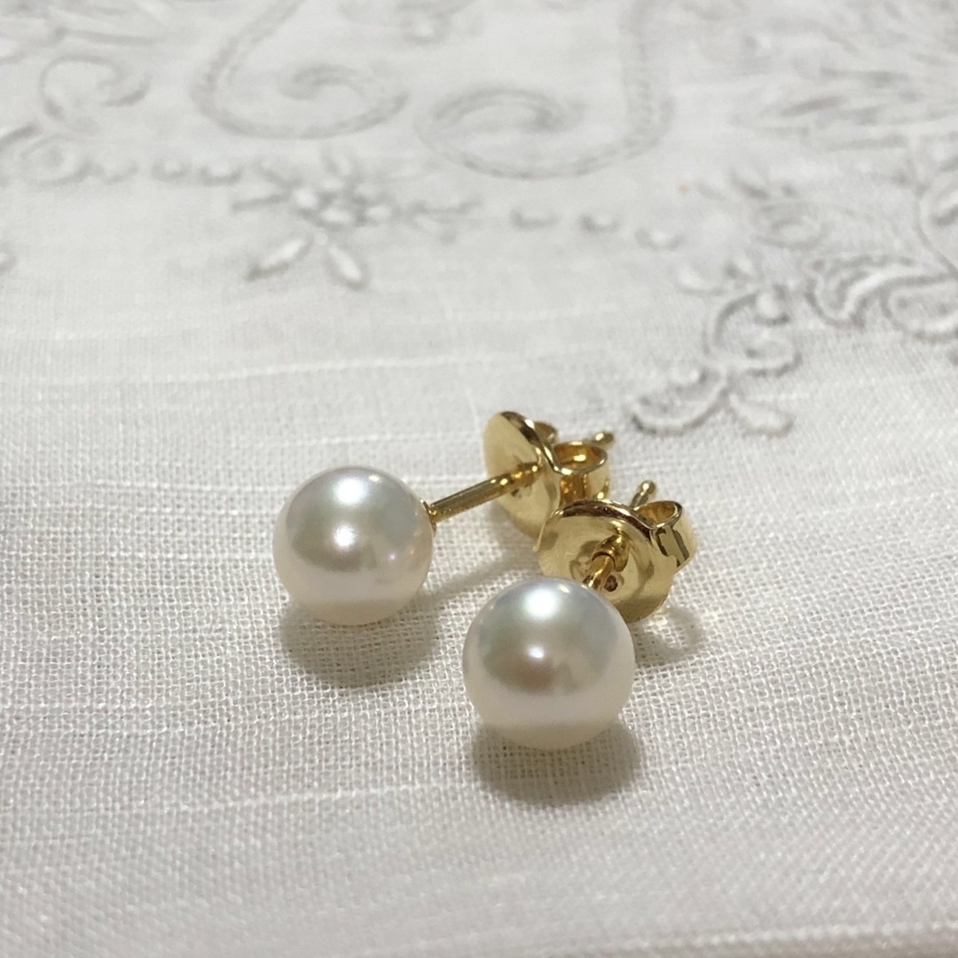 MIKIMOTO - ミキモト 一粒パールピアス 花珠 あこや真珠6.5㎜ K18YGの