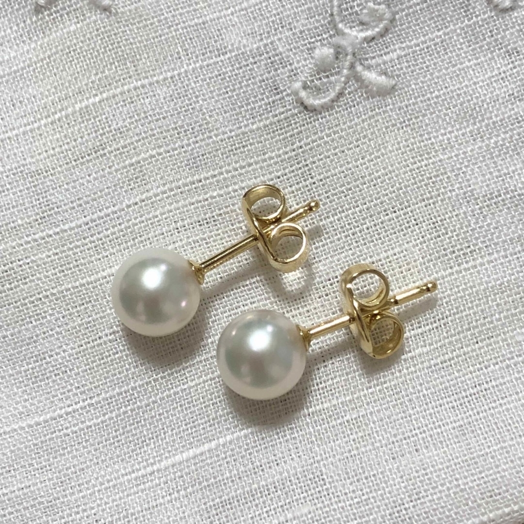 MIKIMOTO - ミキモト 一粒パールピアス 花珠 あこや真珠6.5㎜ K18YGの