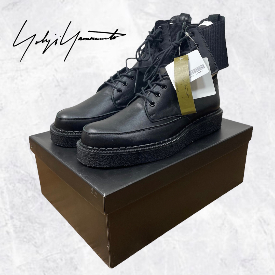Yohji Yamamoto POUR HOMME(ヨウジヤマモトプールオム)の【新品】ヨウジヤマモトプールオム 20AW サイドゴア コンバットブーツ メンズの靴/シューズ(ブーツ)の商品写真