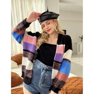 シーイン(SHEIN)のSHEIN ニット　ボーダーニットカーディガン(カーディガン)