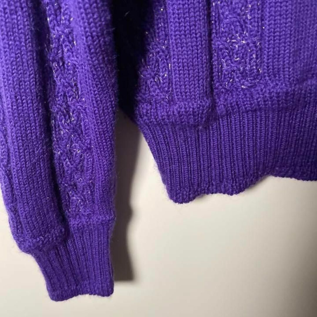 超美品！kaelin80sヴィンテージ　ウール100%紫ケーブル編み厚手ニット