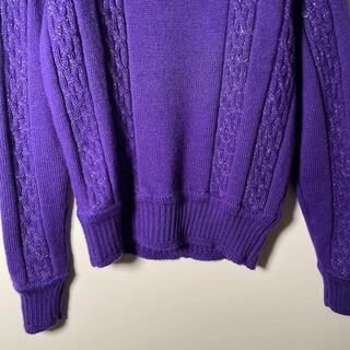 超美品！kaelin80sヴィンテージ　ウール100%紫ケーブル編み厚手ニット
