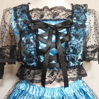 アイドル衣装 水色×黒 編み上げリボン オリジナル ハンドメイド