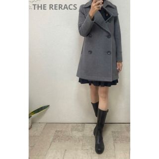 名品 美品リラクス碇バッチ付ウールピーコートグレー36 ショートコート