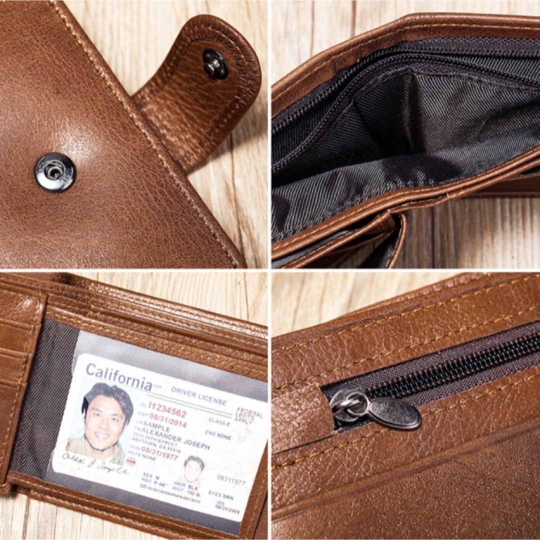 新品　未使用　財布　二つ折り　ウォレット　レザー　シンプル　無地　ブラック メンズのファッション小物(折り財布)の商品写真