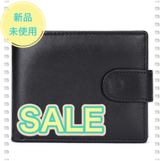 新品　未使用　財布　二つ折り　ウォレット　レザー　シンプル　無地　ブラック(折り財布)