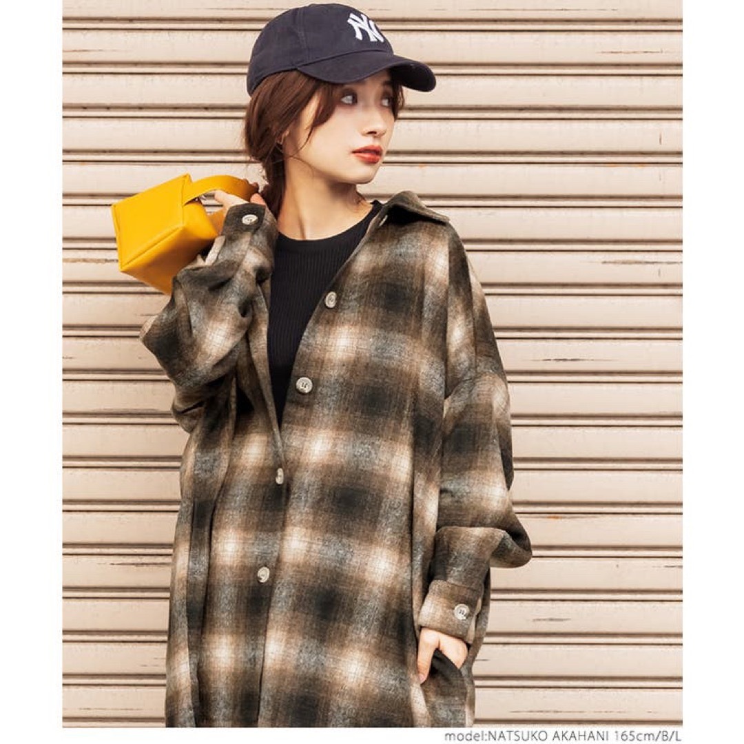 adapt(アダプト)の超美品 アダプト adapt 長袖シャツ ロングシャツ チェック柄 Mサイズ レディースのトップス(シャツ/ブラウス(長袖/七分))の商品写真