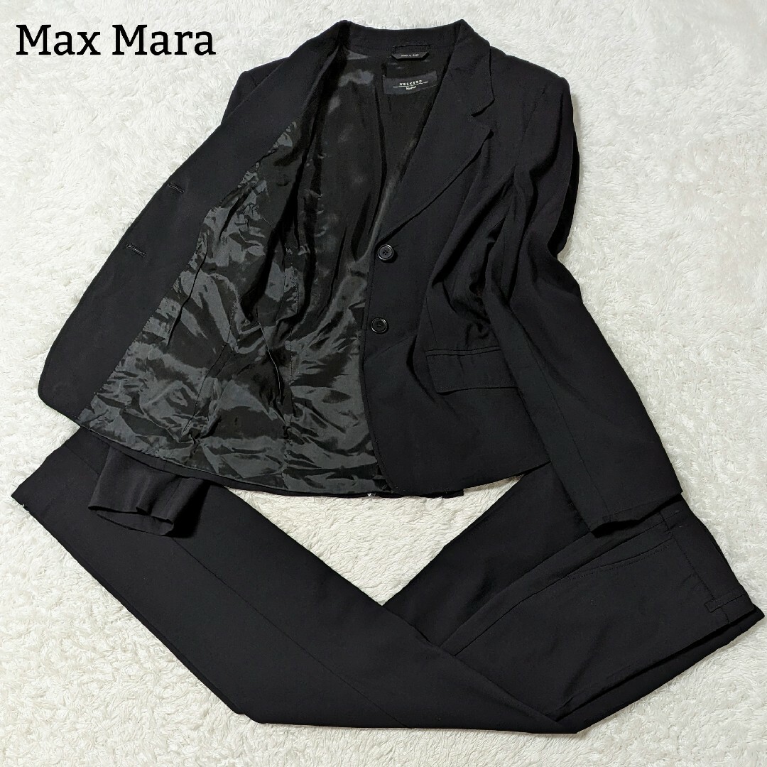 Max Mara(マックスマーラ)の美品 マックスマーラ パンツスーツ セットアップ ビジネススーツ LL 黒 レディースのフォーマル/ドレス(スーツ)の商品写真