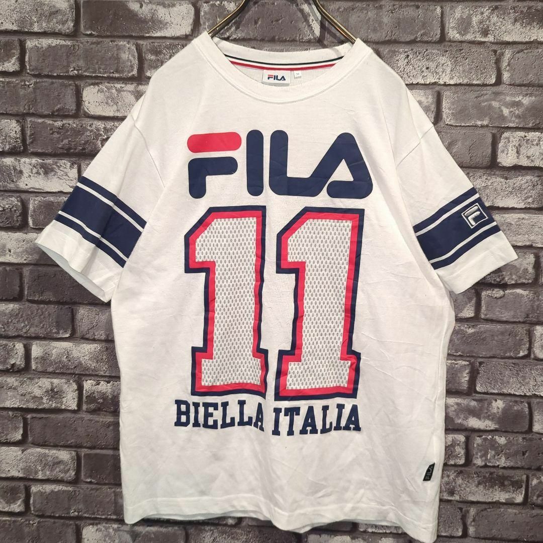 FILA(フィラ)のフィラ 半袖Tシャツ ビッグロゴプリント　ロゴ刺繍　白　イタリア　90s古着 メンズのトップス(Tシャツ/カットソー(半袖/袖なし))の商品写真