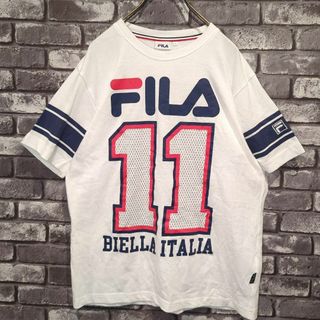 フィラ(FILA)のフィラ 半袖Tシャツ ビッグロゴプリント　ロゴ刺繍　白　イタリア　90s古着(Tシャツ/カットソー(半袖/袖なし))