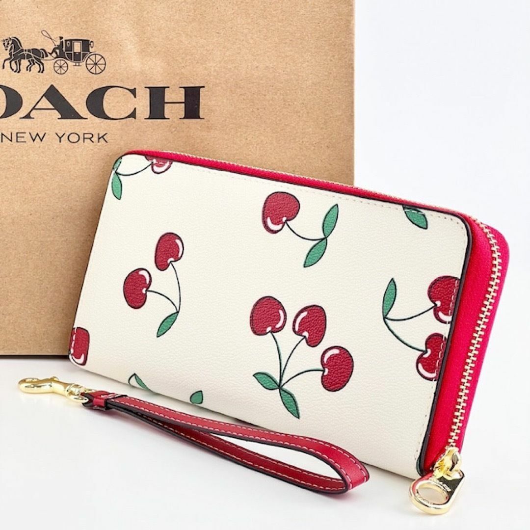 【アウトレット】COACH 長財布 ラウンドファスナー 白 赤