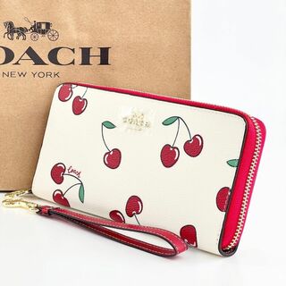 コーチ(COACH)の新品 未使用 コーチ 長財布 ラウンドファスナー 白 ホワイト 赤  COACH(財布)