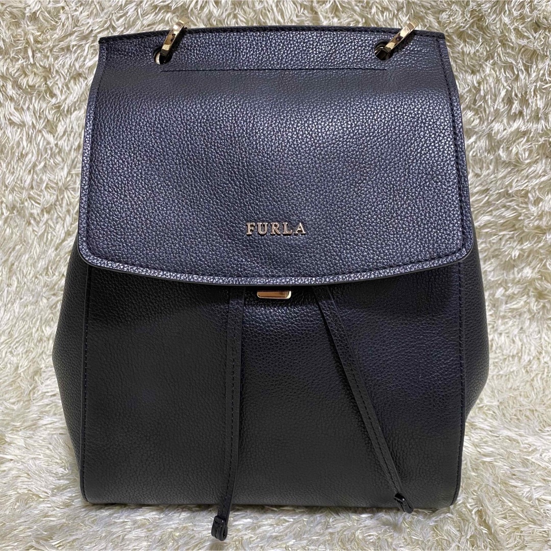 FURLA/フルラ シボ革３wayブラック黒　レザーリュック　バッグパックA4◎