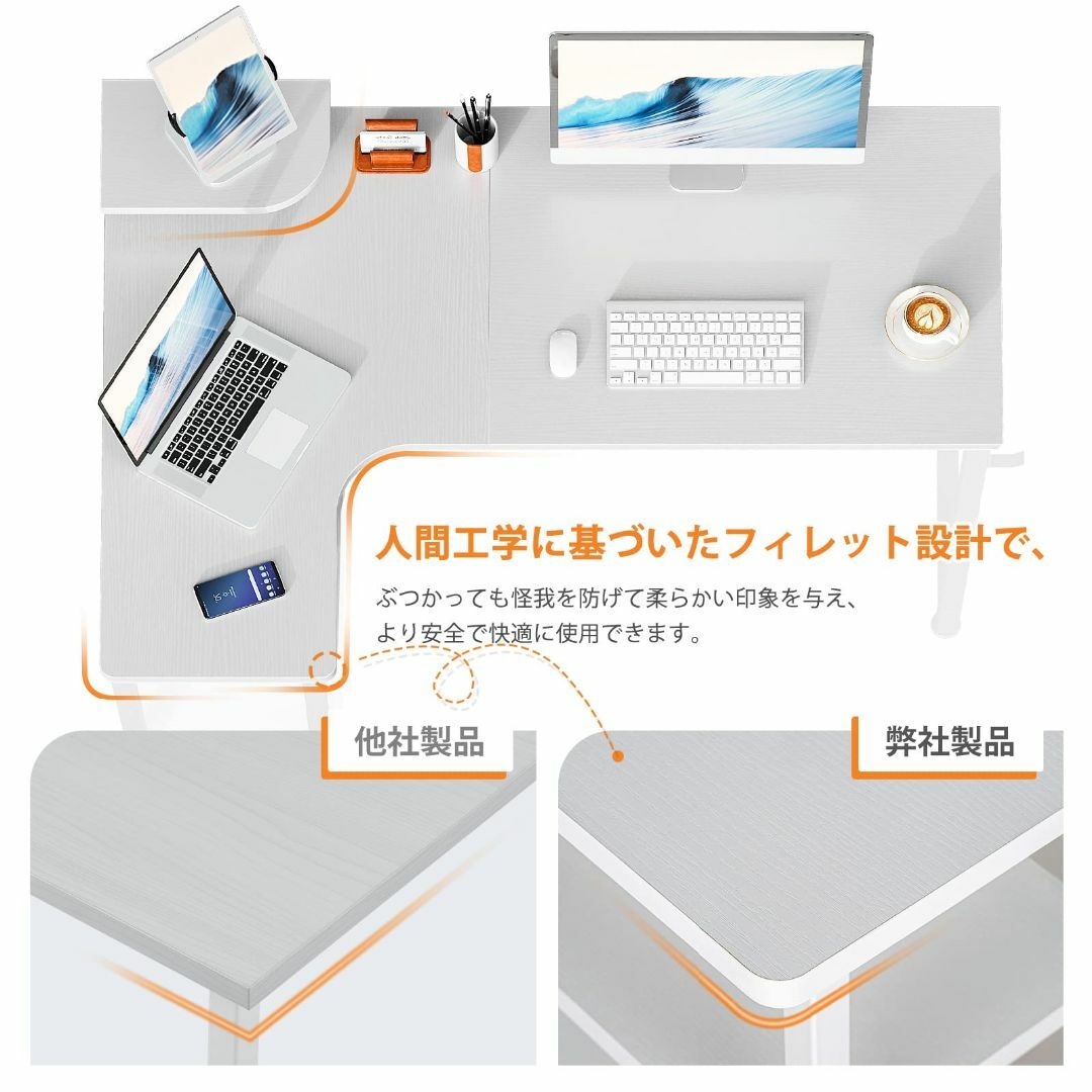 【色: ホワイト 左棚】ODK パソコンデスク l字デスク 収納 ゲーミングデス 3