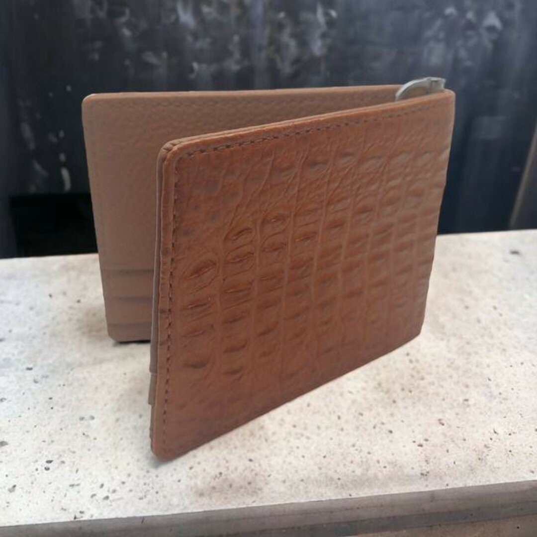 AT13 本革 クロコダイル 二つ折りマネークリップウォレット ブラウンb1 メンズのファッション小物(折り財布)の商品写真
