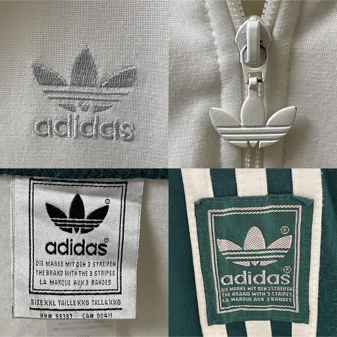 【アディダス トラックジャケット】adidas 白×緑 刺繍ロゴ ジャージ