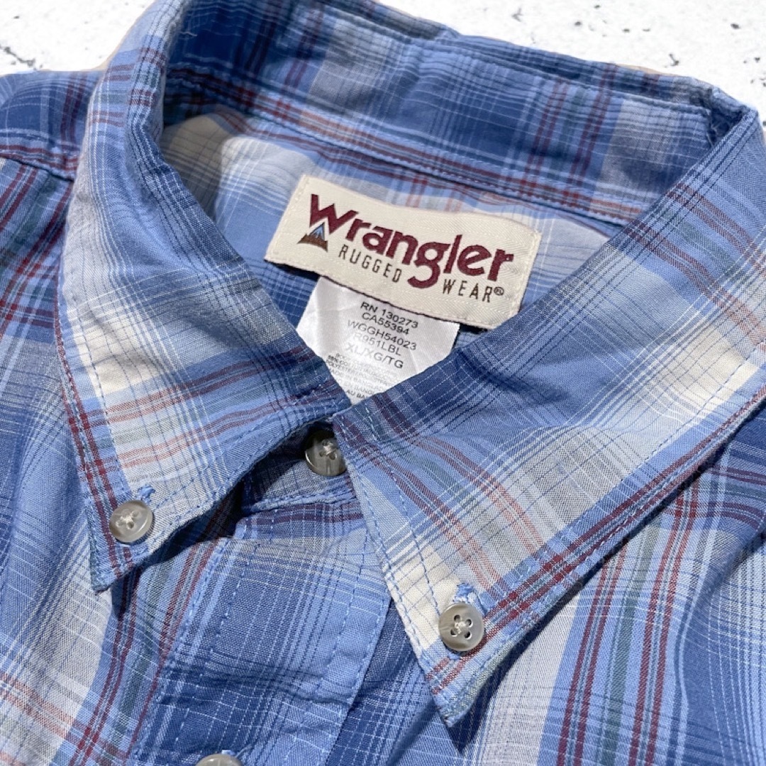 XL wrangler 青 ダブルポケット チェック柄シャツ 長袖 海外古着 メンズのトップス(シャツ)の商品写真