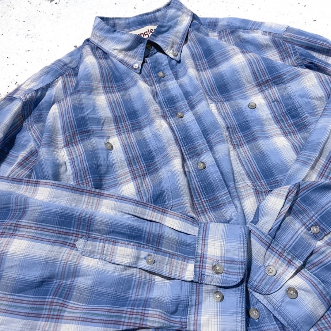 XL wrangler 青 ダブルポケット チェック柄シャツ 長袖 海外古着 メンズのトップス(シャツ)の商品写真
