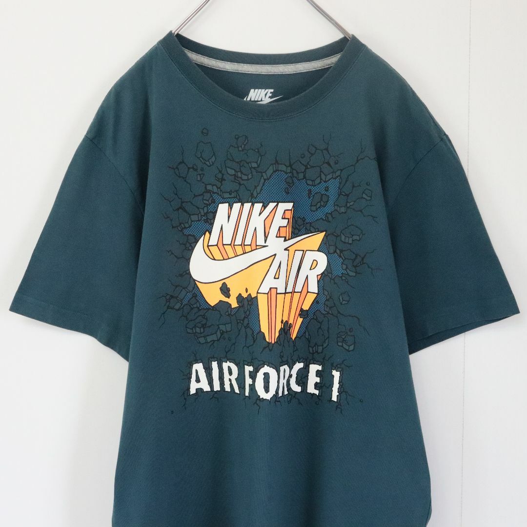 NIKE(ナイキ)の【希少】ナイキエア／Tシャツ　XLサイズ　エアフォース１　ビッグロゴ　緑色　古着 メンズのトップス(Tシャツ/カットソー(半袖/袖なし))の商品写真