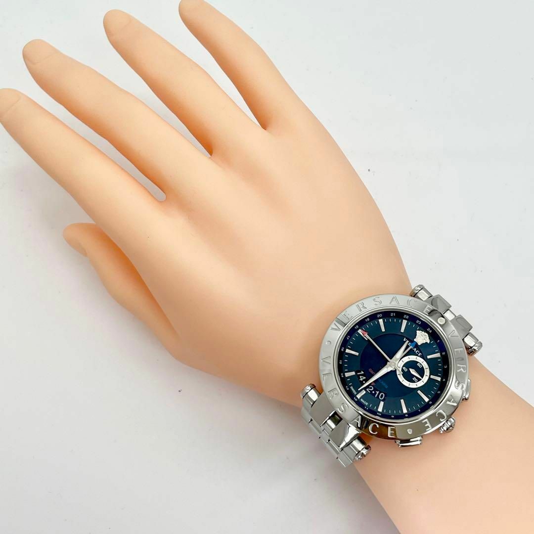 412【美品】Versace ヴェルサーチ時計　メンズ腕時計　GMT・アラーム