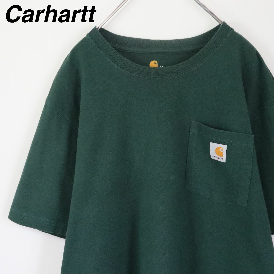 carhartt(カーハート)の【大人気】カーハート／Tシャツ　ワンポイントロゴ　ポケT　グリーン　Mサイズ メンズのトップス(Tシャツ/カットソー(半袖/袖なし))の商品写真