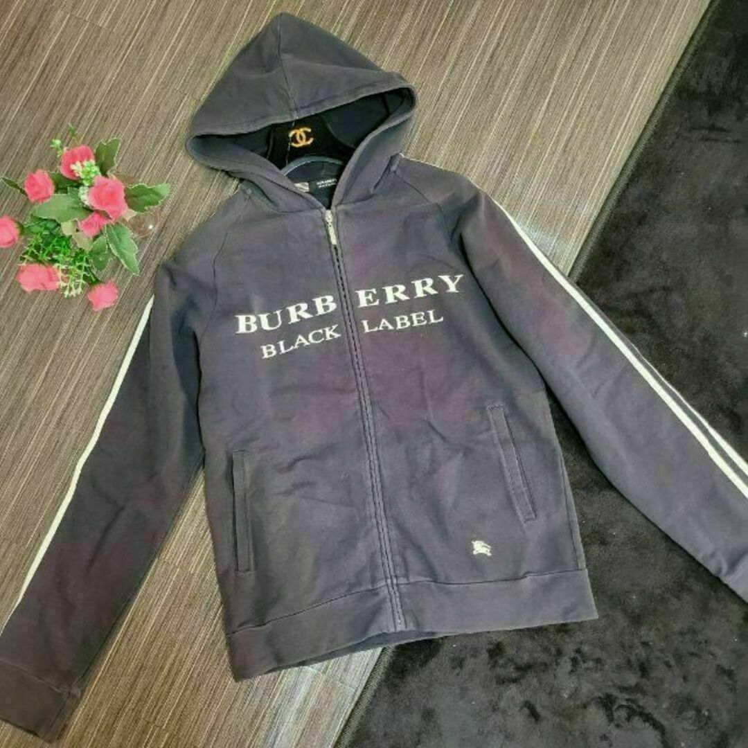 BURBERRY BLACK LABEL - BURBERRY ロゴ 腕ライン お洒落 パーカー