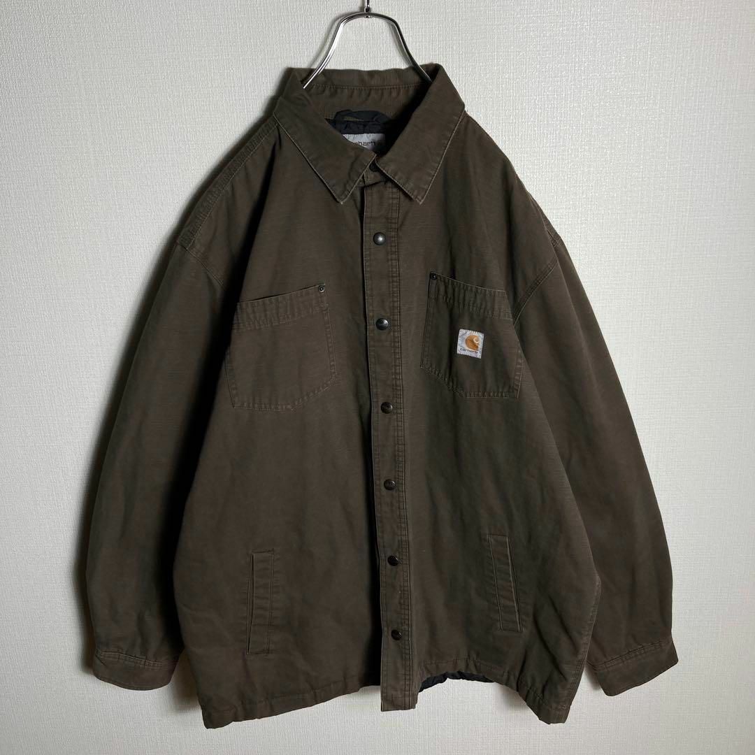 carhartt(カーハート)の【希少XLサイズ】カーハート　肉厚キルティングジャケット　カーキブラウン メンズのジャケット/アウター(ブルゾン)の商品写真