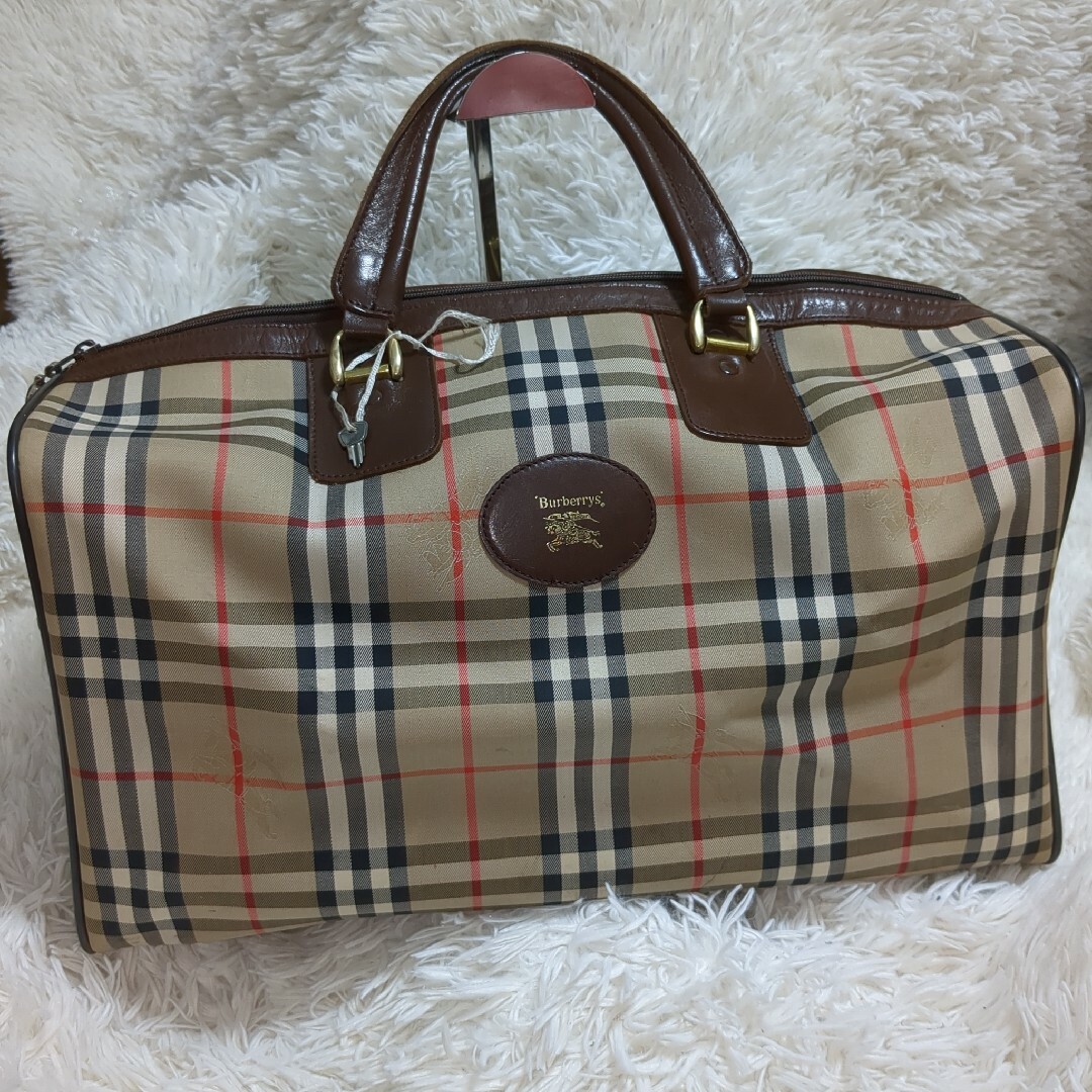 BURBERRY ボストンバッグ ノバチェック レザー ブラウン 大容量-