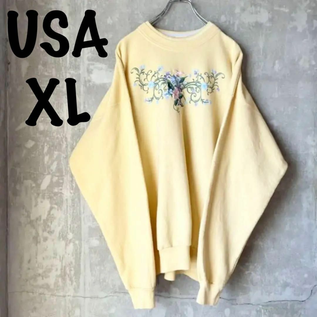 アメリカ仕入れ❗️アメリカ古着 スウェット花柄フラワー 刺繍 アメリカ仕入れ❗️アメリカ古着 スウェット花柄フラワー 刺繍