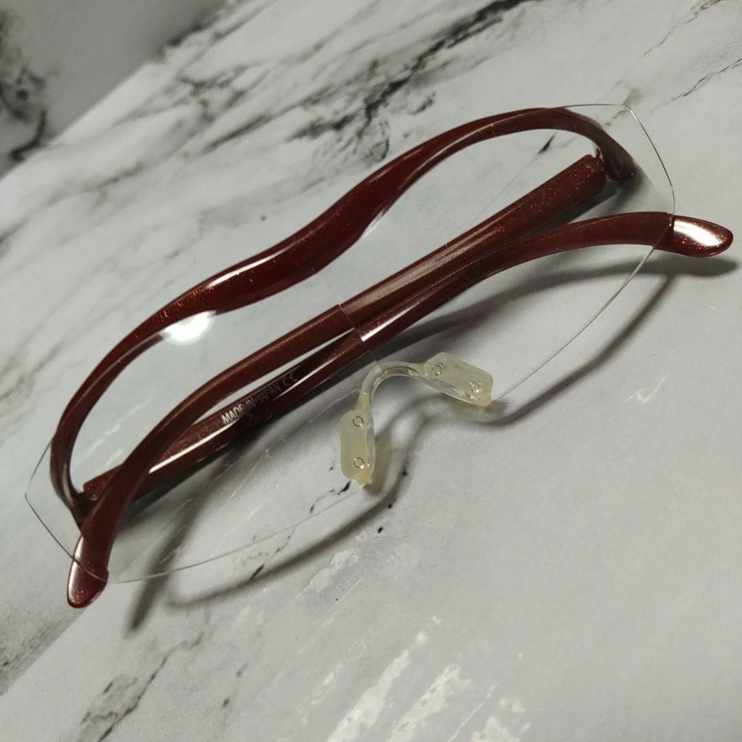 1908超美品 ハズキルーペ メガネ 眼鏡 度強 レッド ラメ ユニセックス-